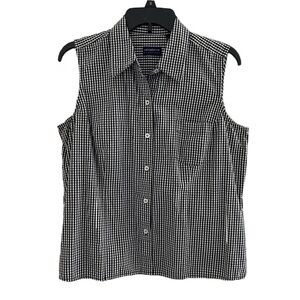 Liz Sport Black and White Gingham Sleeveless Top